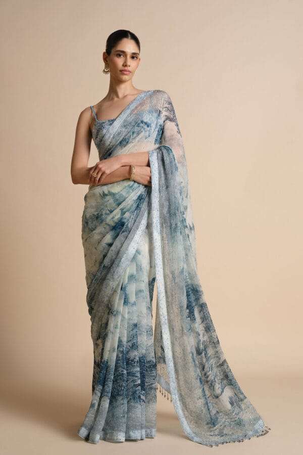 Morava Sequin Chiffon Saree - Powder Blue