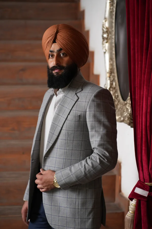 Solid Grey with Blue Checks Blazer