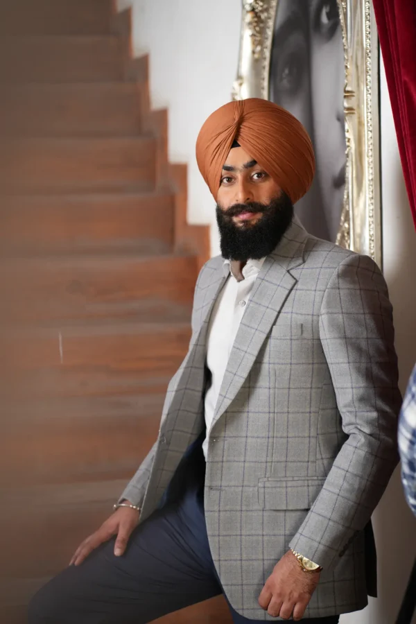 Solid Grey with Blue Checks Blazer - Image 4