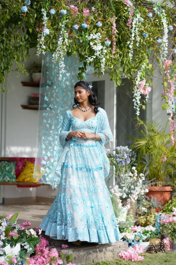 Aqua Beaded Lehanga - Image 3