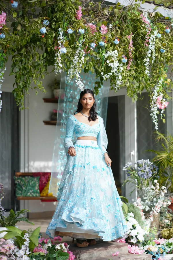 Aqua Beaded Lehanga - Image 4