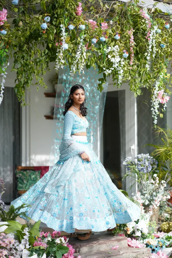 Aqua Beaded Lehanga - Image 2