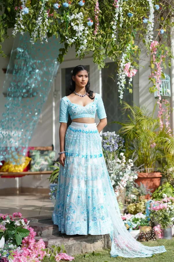 Aqua Beaded Lehanga