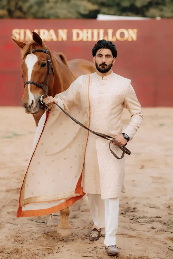 Self brocade sherwani