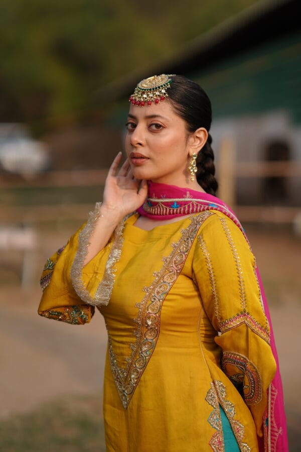 Yellow with pink dupatta suit - Image 5