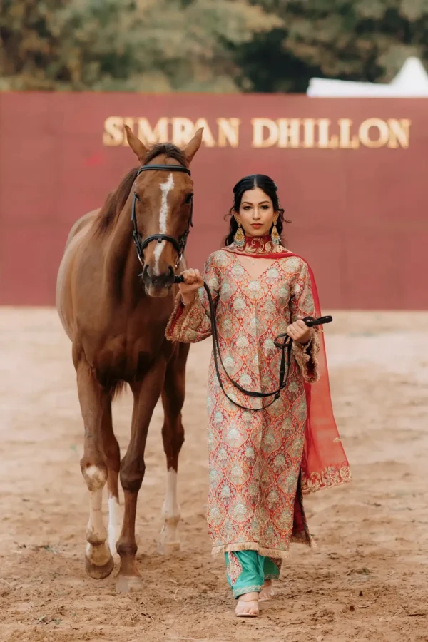 Red Heavy Embroidered Brocade Suit - Image 3