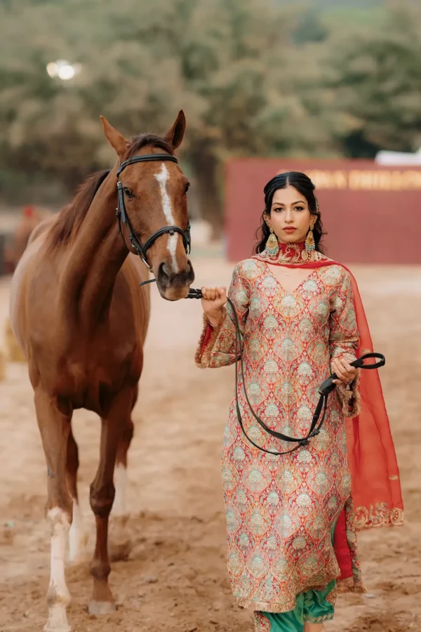 Red Heavy Embroidered Brocade Suit - Image 2
