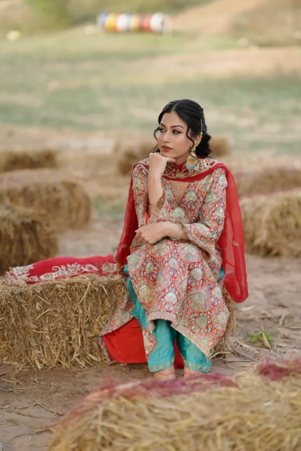 Red Heavy Embroidered Brocade Suit