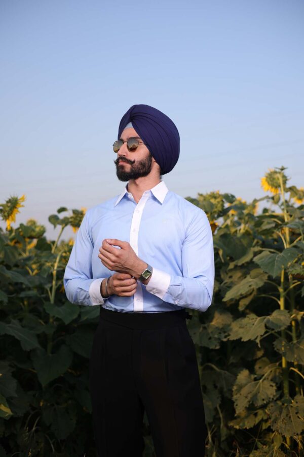 Sky Contrast-Collar Formal Shirt - Image 3