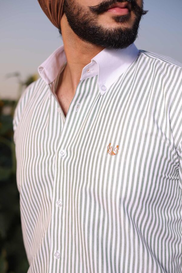 Green Stripe Contrast-Cuff Summer Shirt - Image 4