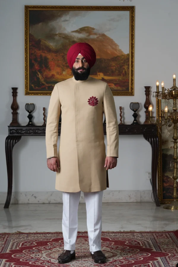 Soft Ivory Bloom Achkan - Image 2