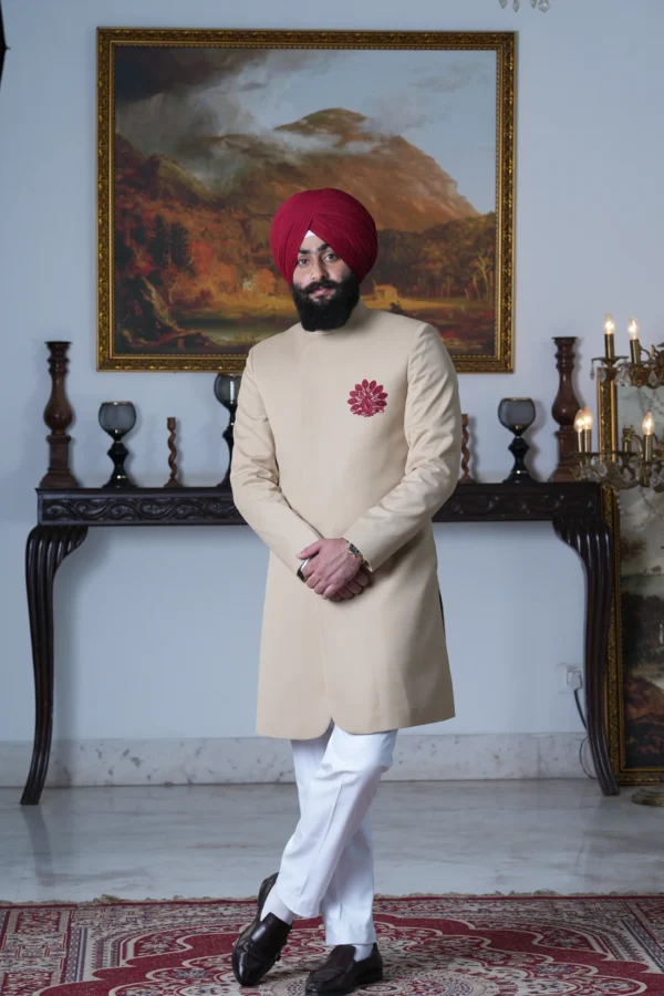 Soft Ivory Bloom Achkan - Image 3