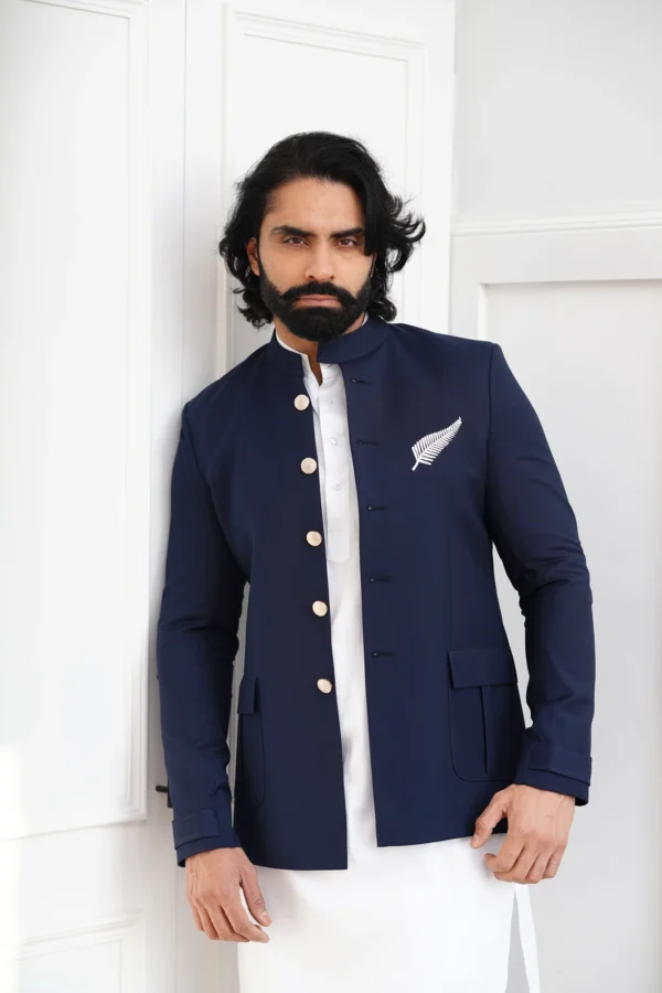 Navy Blue Bandhagala with custom logo on chest (with Kurta-pants)