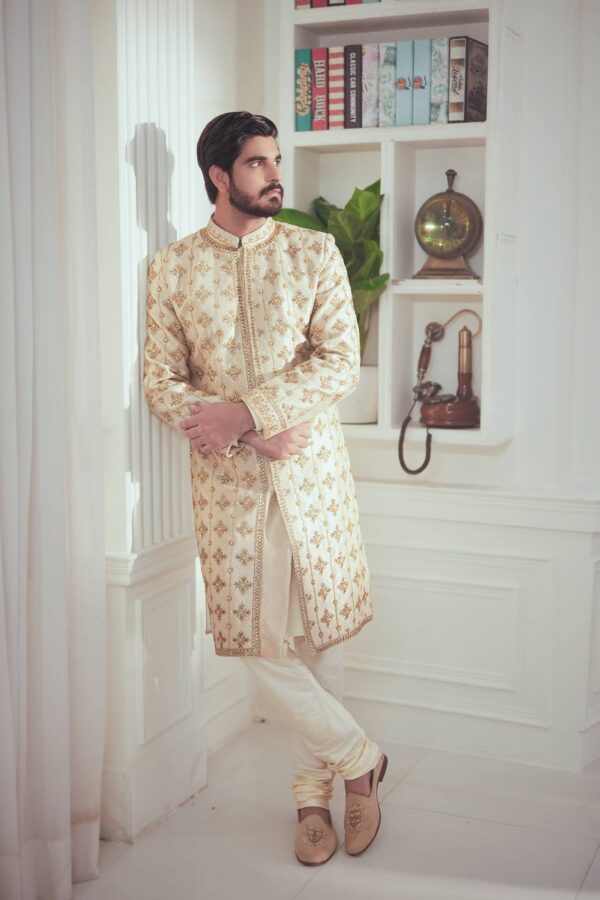 Ivory Crown Embroidered Sherwani