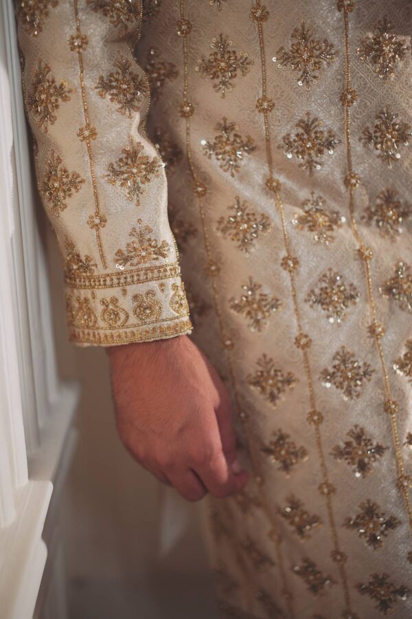 Ivory Crown Embroidered Sherwani - Image 4